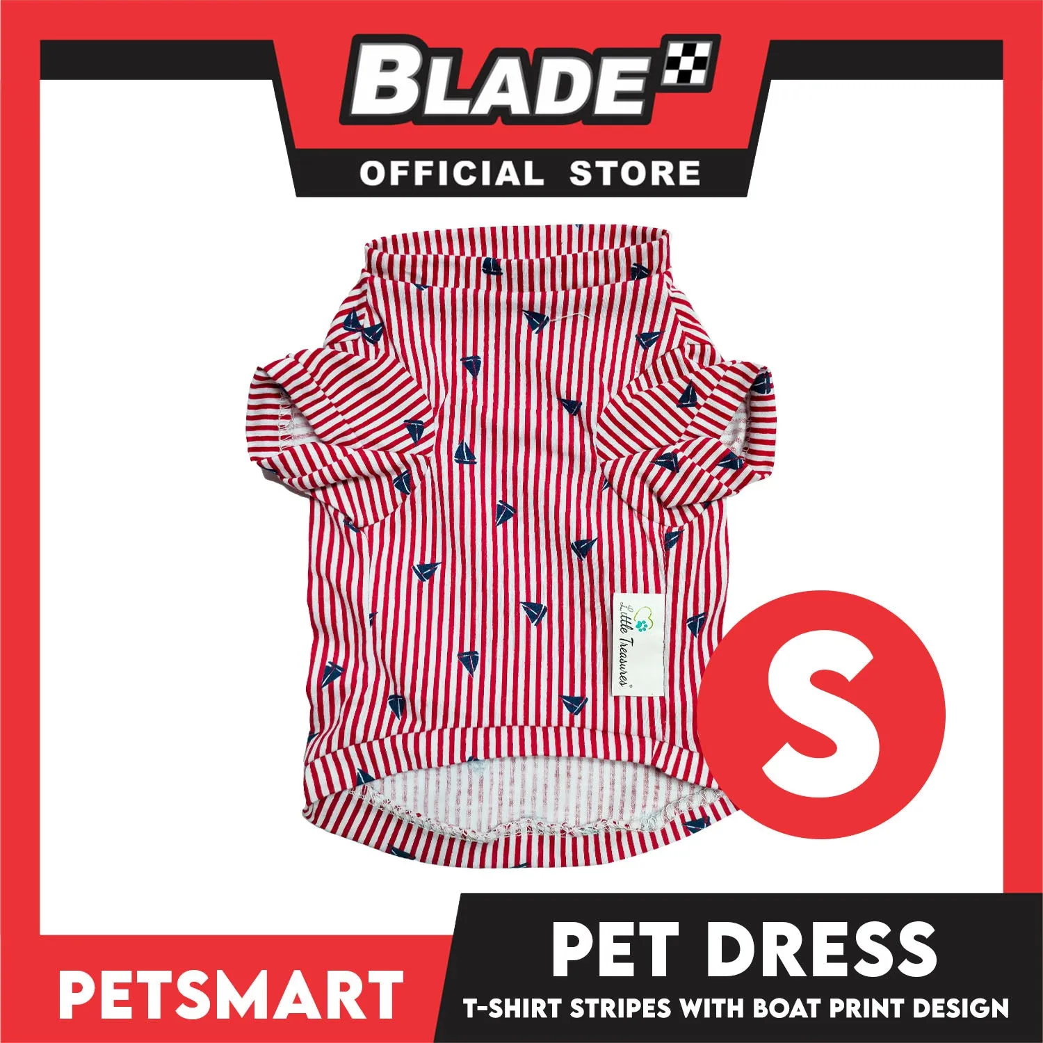 Pet T-Shirt Stripes With Boat Print Design, Red Color DG-CTN108S (Small)