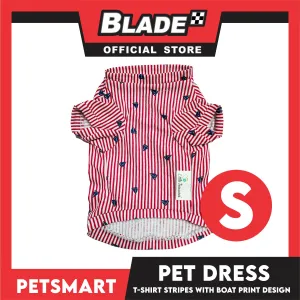 Pet T-Shirt Stripes With Boat Print Design, Red Color DG-CTN108S (Small)