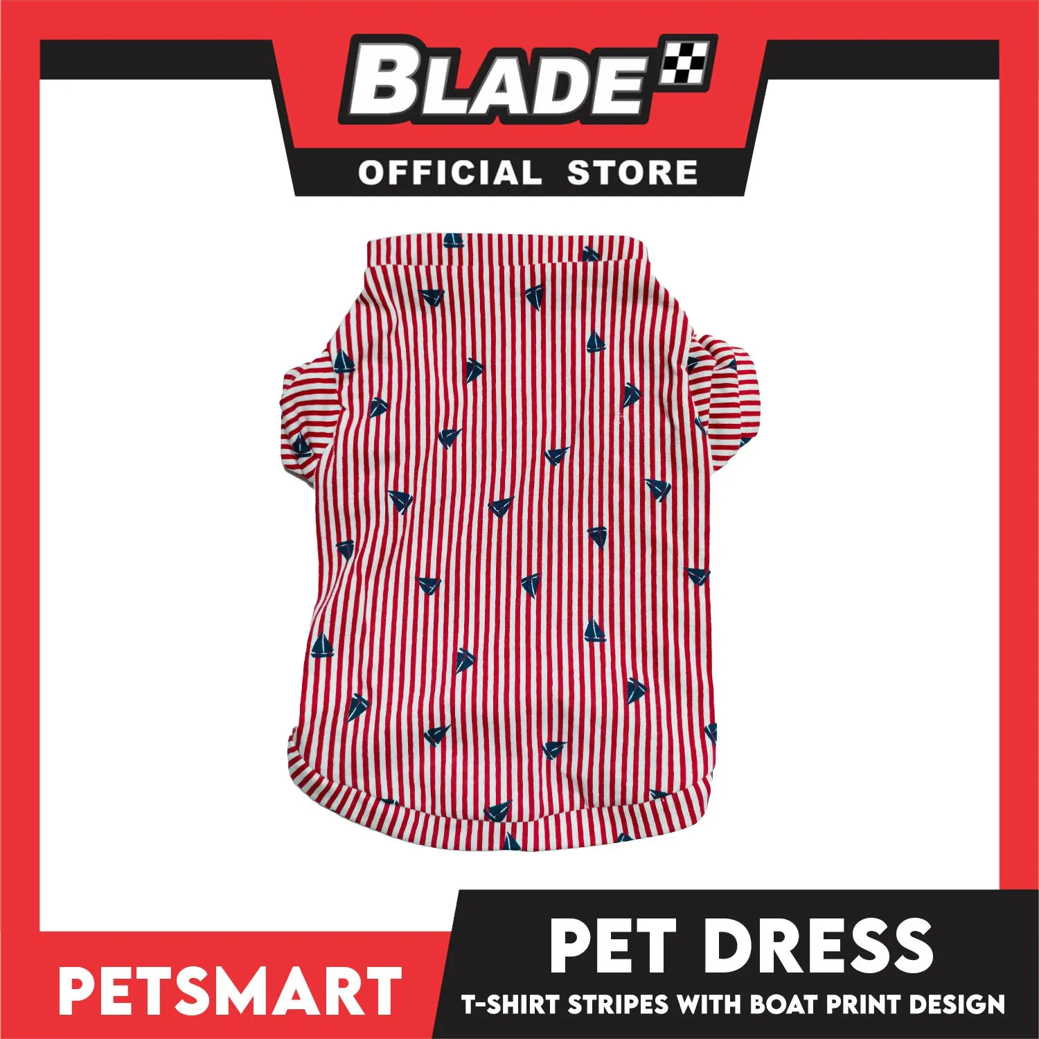 Pet T-Shirt Stripes With Boat Print Design, Red Color DG-CTN108S (Small)