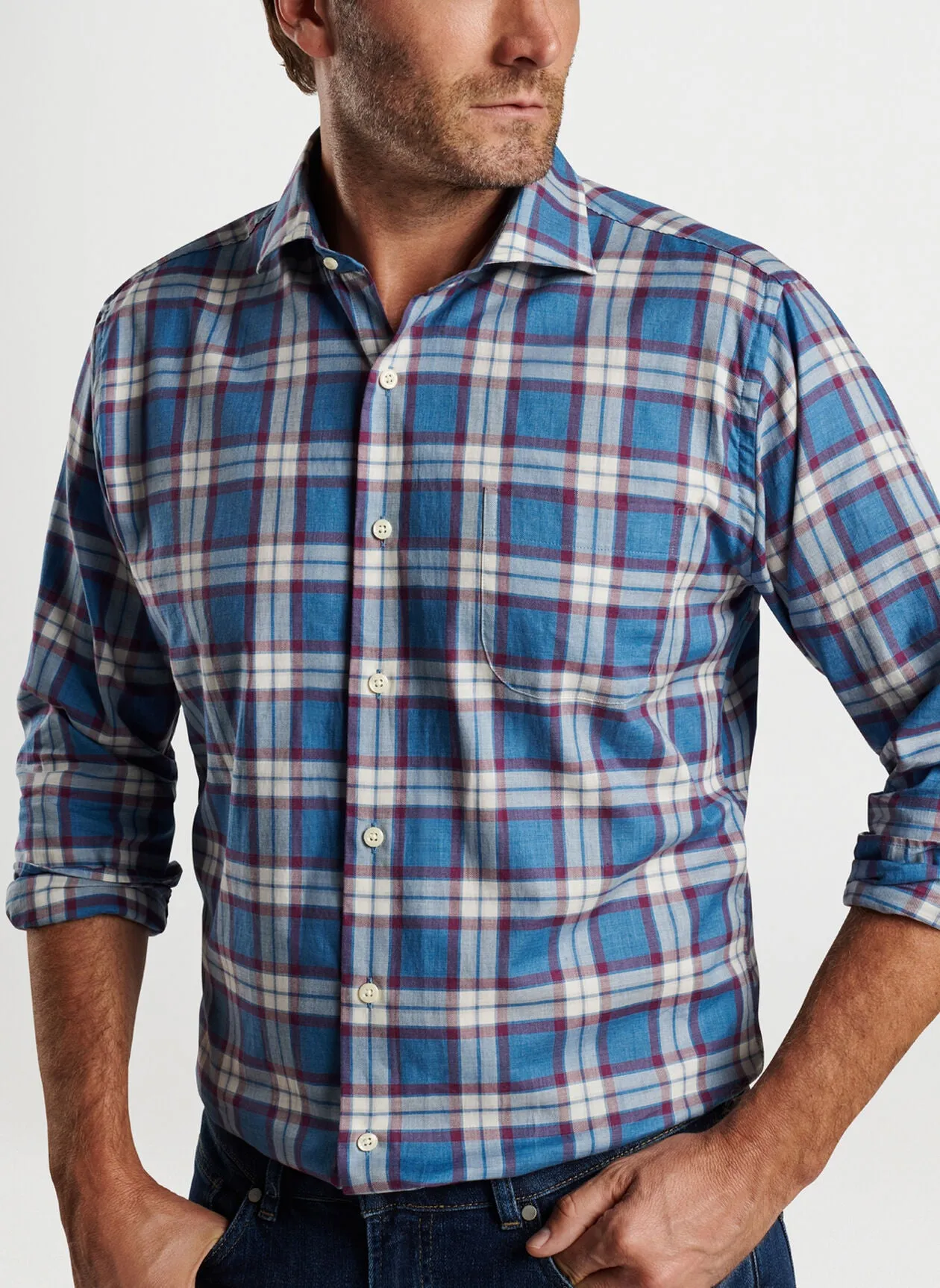 Peter Millar Mens Ellis Cotton Sport Shirt - TWILIGHT BLUE