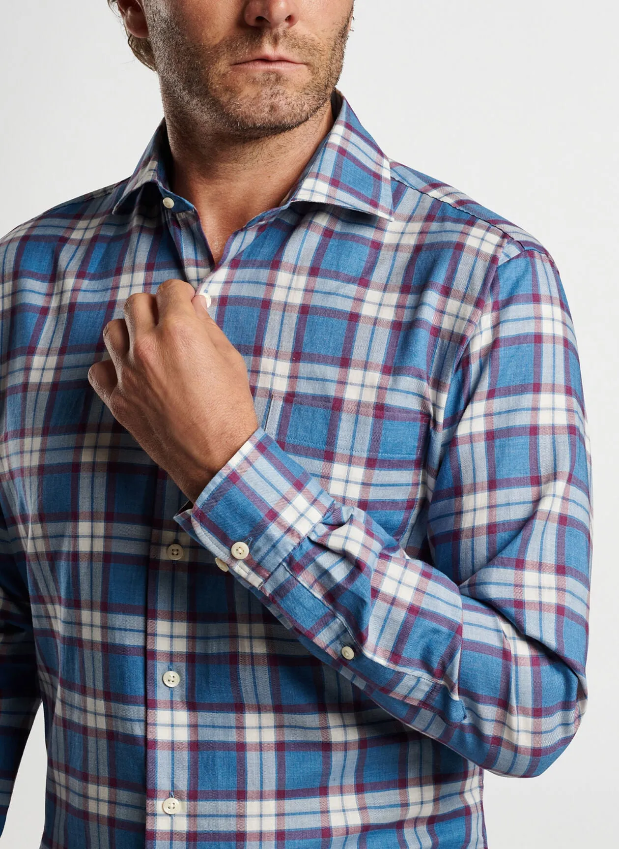 Peter Millar Mens Ellis Cotton Sport Shirt - TWILIGHT BLUE