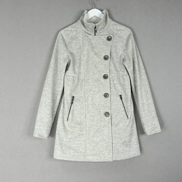 Prana Womens Jacket Small Gray Martina Long Heathered Trench Coat Active Neutral