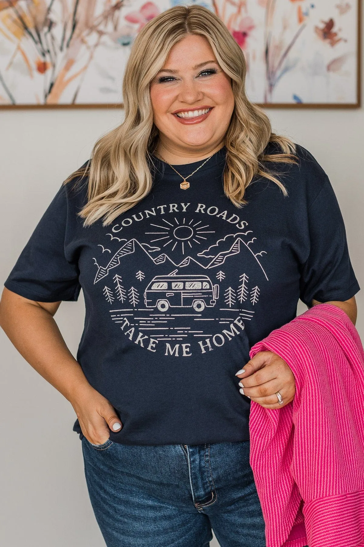 "Country Roads" Graphic Tee- Dark Navy