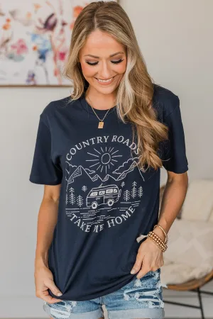 "Country Roads" Graphic Tee- Dark Navy