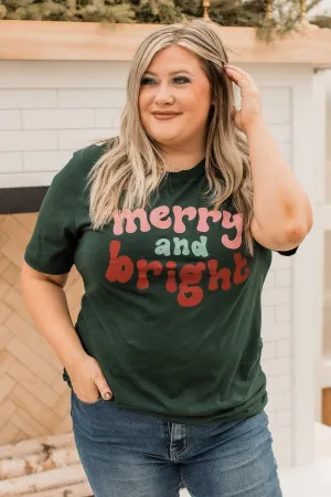 "Merry And Bright" Graphic Tee- Forest Green