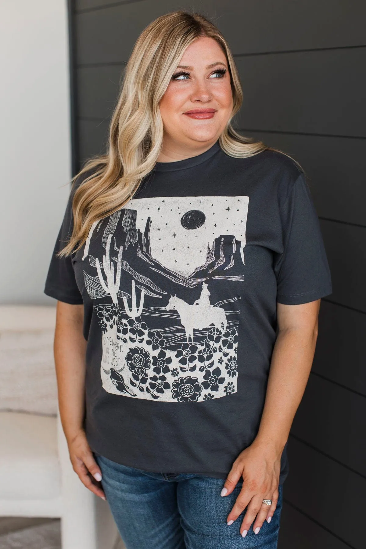 "Somewhere In The Wild West" Graphic Tee- Dark Grey
