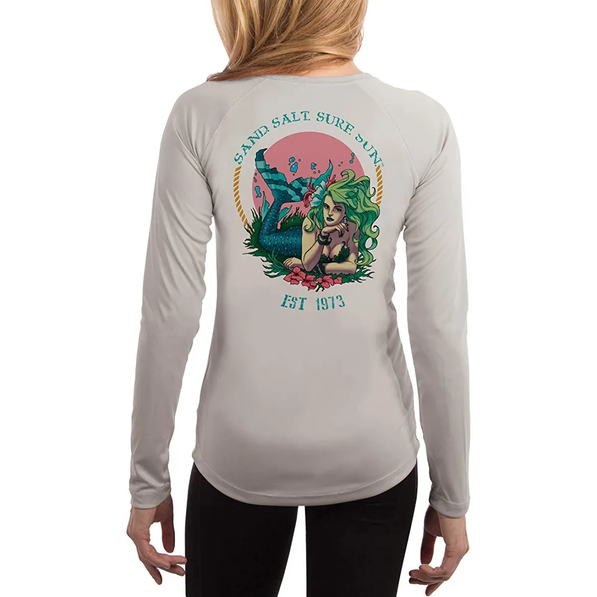 SAND.SALT.SURF.SUN. Mermaid Women's UPF 50  UV Sun Protection Performance Long Sleeve T-Shirt