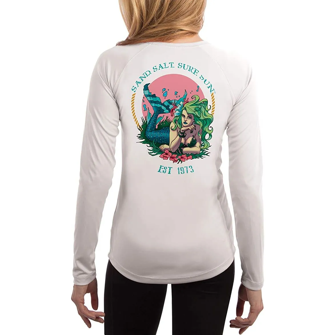 SAND.SALT.SURF.SUN. Mermaid Women's UPF 50  UV Sun Protection Performance Long Sleeve T-Shirt