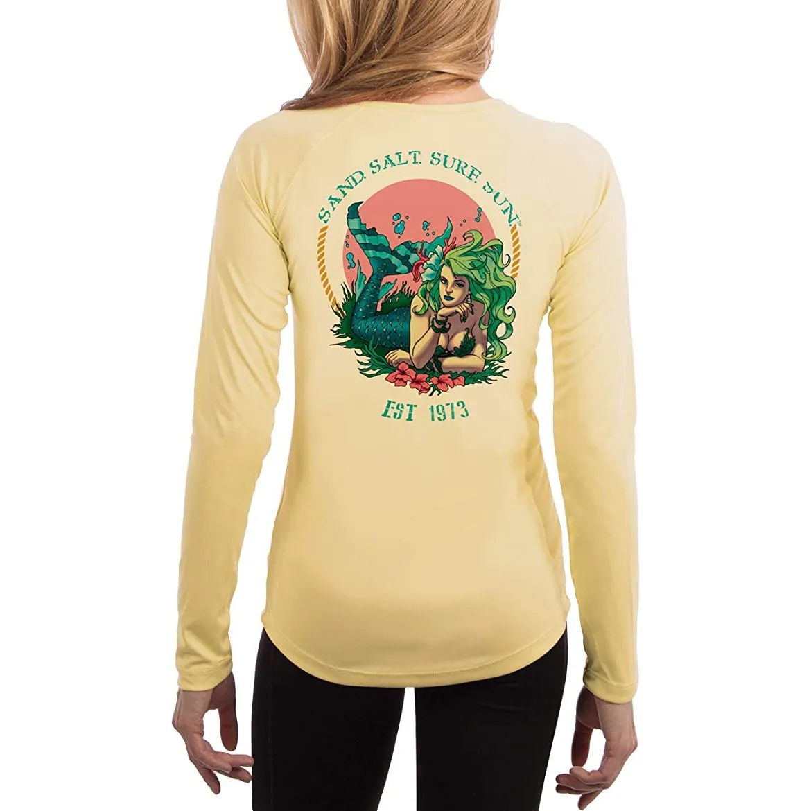 SAND.SALT.SURF.SUN. Mermaid Women's UPF 50  UV Sun Protection Performance Long Sleeve T-Shirt