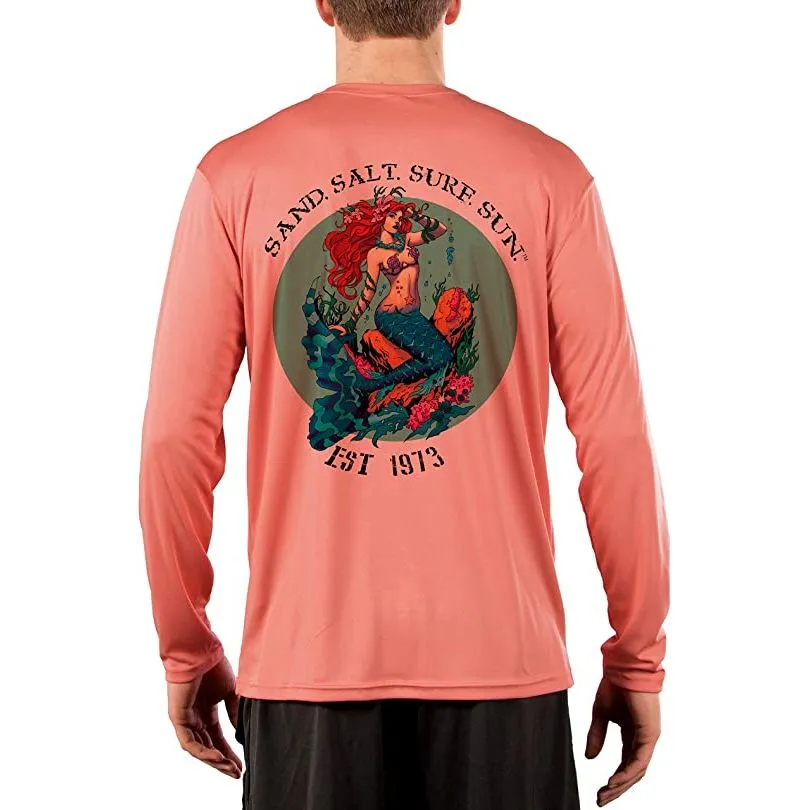SAND.SALT.SURF.SUN. Redhead Mermaid Men's UPF 50  UV Sun Protection Performance Long Sleeve T-Shirt