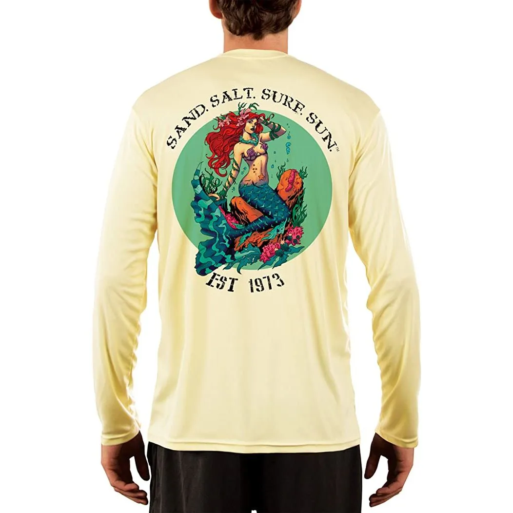 SAND.SALT.SURF.SUN. Redhead Mermaid Men's UPF 50  UV Sun Protection Performance Long Sleeve T-Shirt