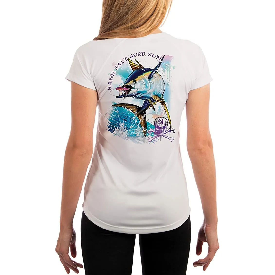 SAND.SALT.SURF.SUN. Tuna Women's UPF 50  UV Sun Protection Performance Short Sleeve T-Shirt