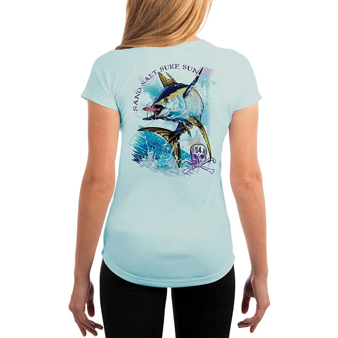 SAND.SALT.SURF.SUN. Tuna Women's UPF 50  UV Sun Protection Performance Short Sleeve T-Shirt