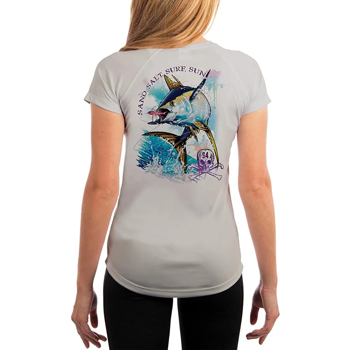 SAND.SALT.SURF.SUN. Tuna Women's UPF 50  UV Sun Protection Performance Short Sleeve T-Shirt