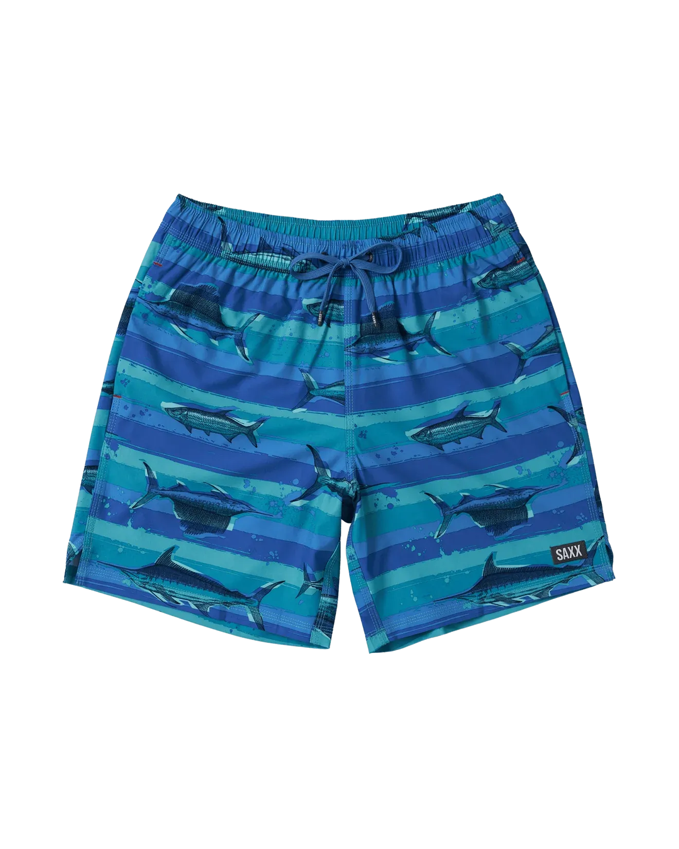 Saxx Mens Oh Buoy 2N1 7" Swim Short - Fish On-Blue Moon