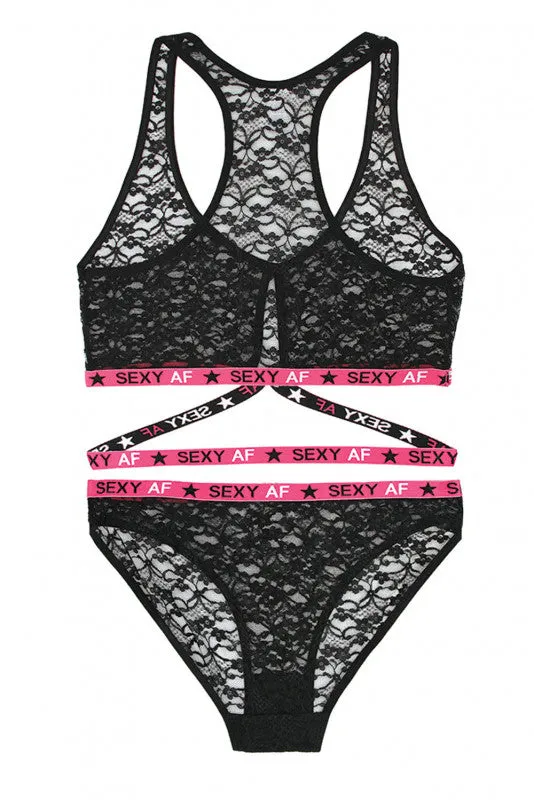 Sexy Af Bralette & Bikini Panty - Pink/black - S/m