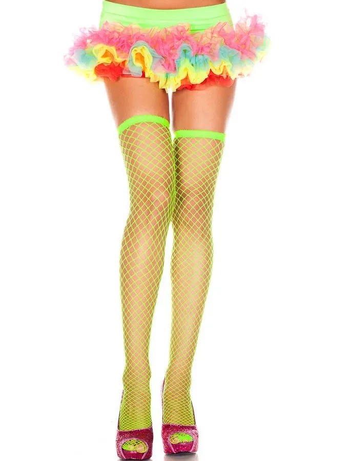 Stretch Diamond Thigh Highs Neon Green