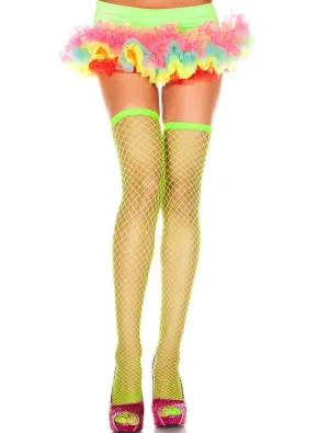 Stretch Diamond Thigh Highs Neon Green