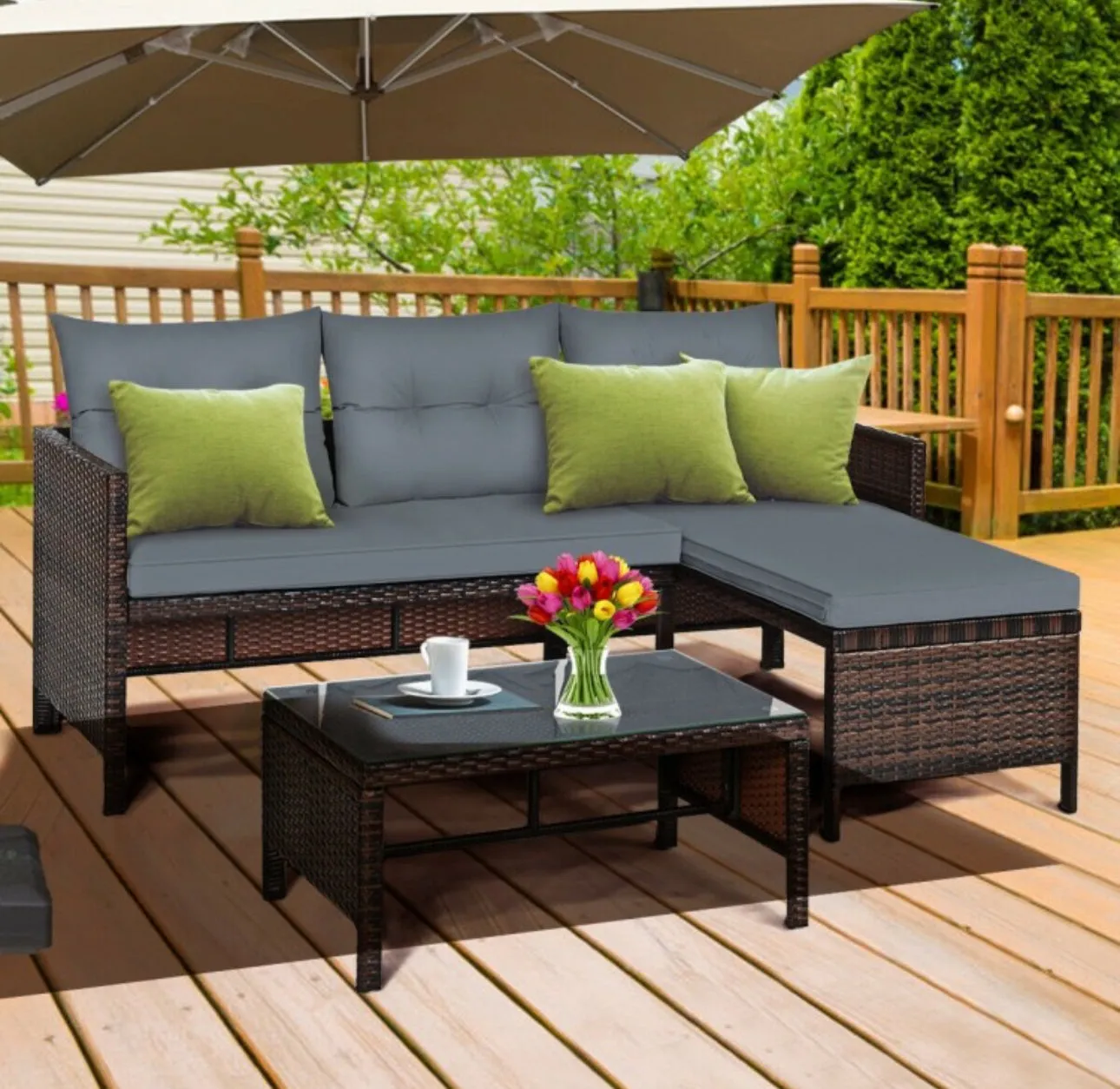 Super Duty Comfortable 3 Piece Outdoor Patio Corner Rattan Sofa Couch Set | Easy To Clean | Water Resistant