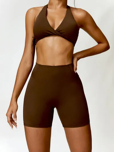 Twisted Halter Neck Bra and Shorts Active Set