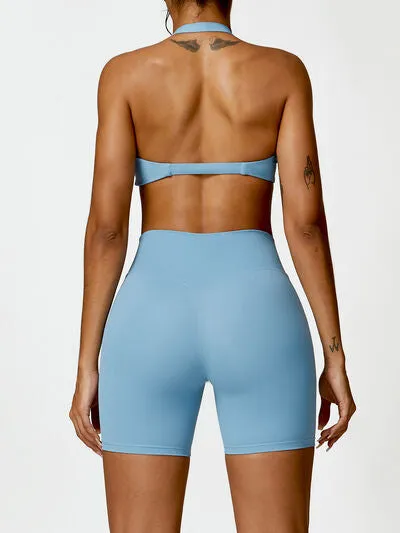 Twisted Halter Neck Bra and Shorts Active Set