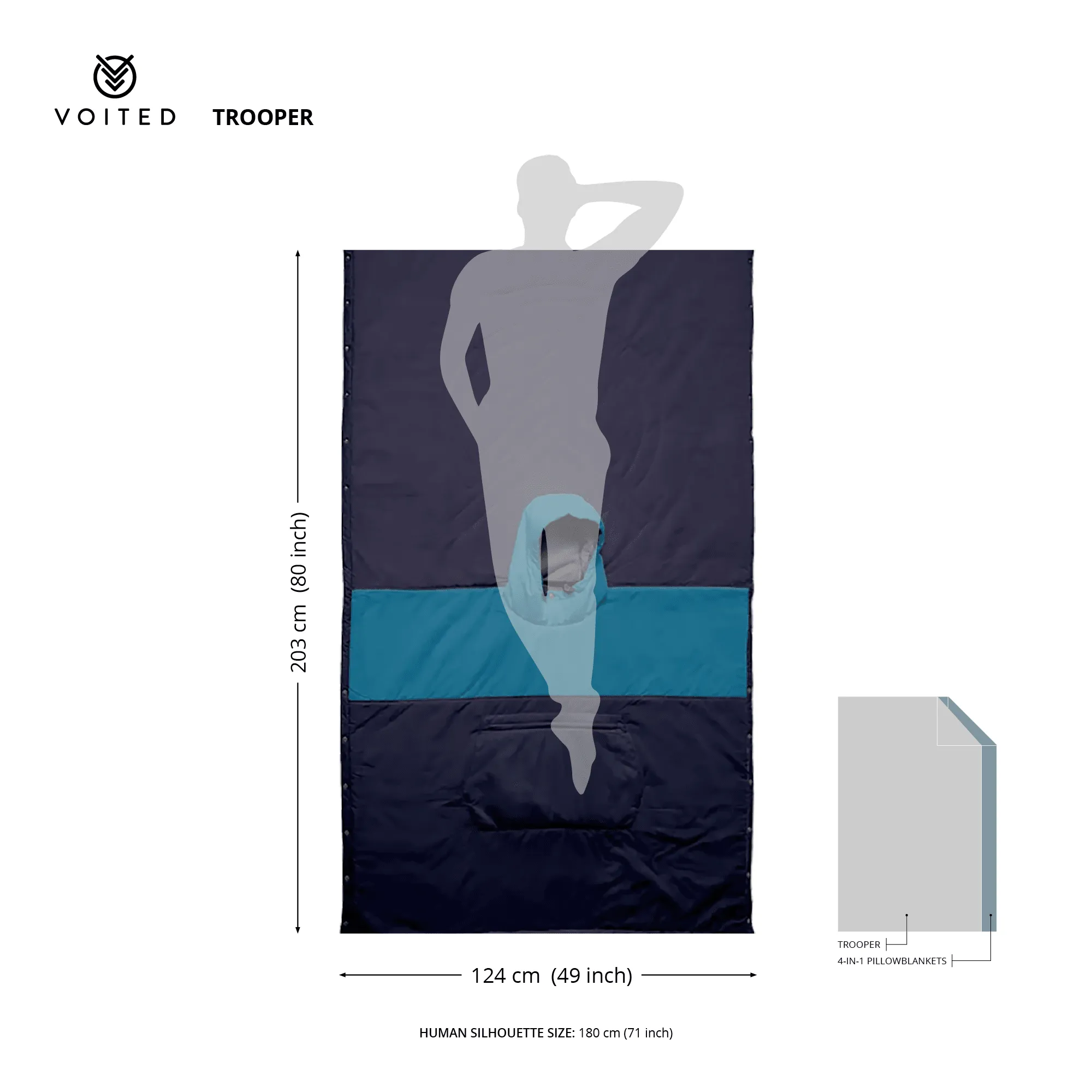 VOITED Trooper Outdoor Premium Poncho-Blanket - Blue Steel / Graphite